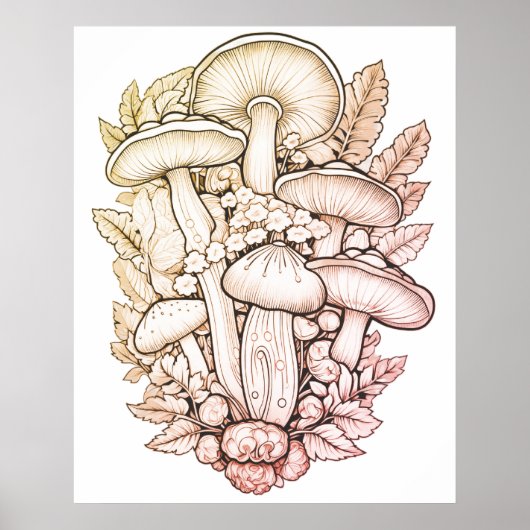 Poster Champignons psychédéliques fond noir sur un mur (Devant)