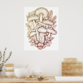 Poster Champignons psychédéliques fond noir sur un mur (Cuisine)