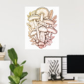 Poster Champignons psychédéliques fond noir sur un mur (Bureau à domicile)