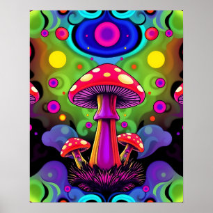 Poster Champignons Rétro Colorés Vibrants Psychedéliques
