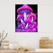 Poster Champignons roses sur fond noir sur un mur (Cuisine)