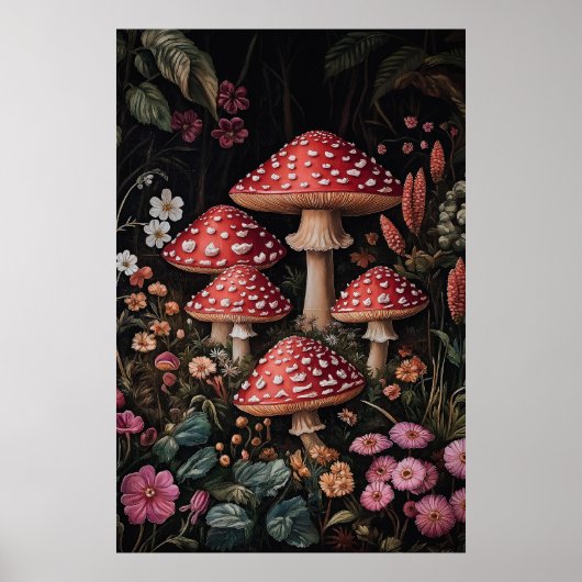 Poster Champignons rouges dans une forêt d'Imaginaires (Devant)