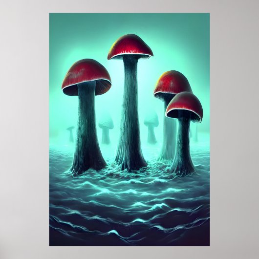 Poster Champignons rouges poussant dans la mer | AI Art P (Devant)