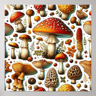 Poster Champignons Sauvages Fantaisistes