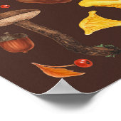 Poster Champignons sauvages sur fond marron (Coin)
