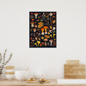 Poster Champignons sauvages sur fond noir (Cuisine)