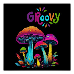 Poster Champignons Super psychédéliques colorés -