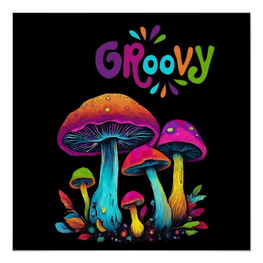 Poster Champignons Super psychédéliques colorés - (Devant)