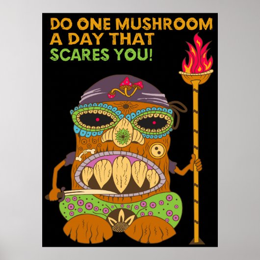 Poster Champignons Tiki Chef avec citation amusante, noir (Devant)