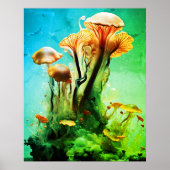 Poster Champignons translucides verts gras sur un mur (Devant)
