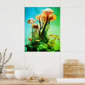 Poster Champignons translucides verts gras sur un mur (Cuisine)
