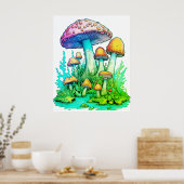 Poster Champignons verts sur fond blanc sur un mur (Cuisine)