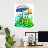 Poster Champignons verts sur fond blanc sur un mur (Bureau à domicile)