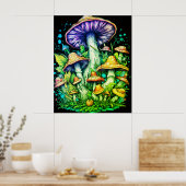 Poster Champignons verts sur fond noir sur un mur (Cuisine)