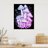 Poster Champignons verts sur fond noir sur un mur (Cuisine)