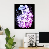 Poster Champignons verts sur fond noir sur un mur (Bureau à domicile)