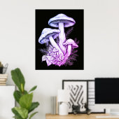 Poster Champignons Violet Clair Fond Noir Mur (Bureau à domicile)
