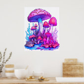 Poster Champignons violets sur fond blanc sur un mur (Cuisine)