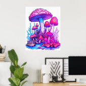 Poster Champignons violets sur fond blanc sur un mur (Bureau à domicile)