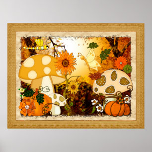 Poster Champignons Whimsical Imaginaire d'automne