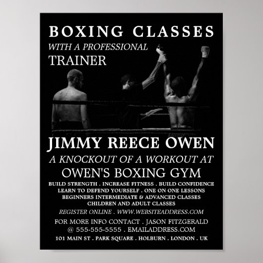 Poster Champion de boxe, Advert de classe de boxe (Devant)