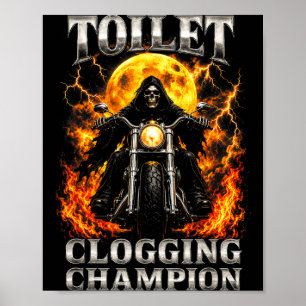 Poster Champion de skeleton biker rigolo qui bouche les t