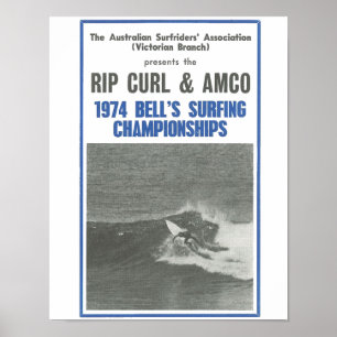 Poster Championnats de surf de Bells 1974, compétition de