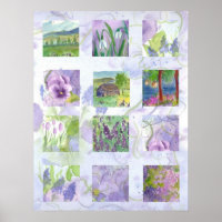 Champs de lavande Aquarelle Fleur Collage Art