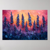 Poster Champs de lavande vibrants dans un ciel de coucher (Devant)