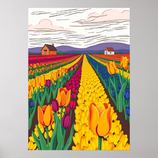 Poster Champs de tulipe hollandais en fleurs (Devant)