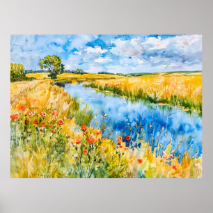 Poster Champs dorés par la Havel Havelland Aquarelle