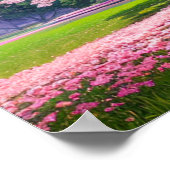 Poster Champs verts et arbres en fleurs (Coin)