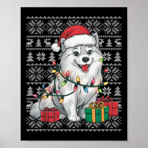 Poster Chandail de Noël Chaud Père Noël American Eskimo C