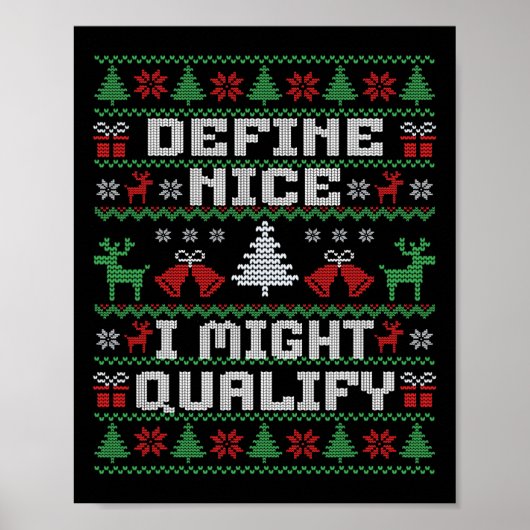 Poster Chandail moche de Noël amusant - Définir Nice (Devant)