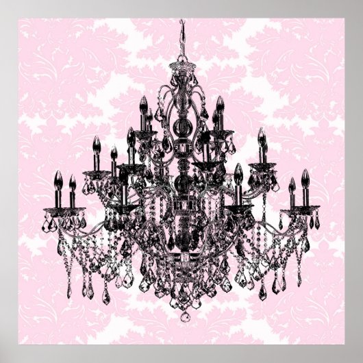 Poster Chandelier rose Damas Art (Devant)