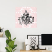 Poster Chandelier rose Damas Art mur Imprimer (Bureau à domicile)