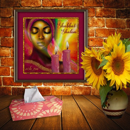 Poster Chandelles Shabbat Shalom Hébreu Africaine Femme A