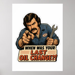 Poster Changement d'huile de mécanicien drôle de voiture