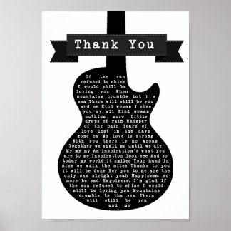 Poster Chanson de guitare en Merci noir et blanc Imprimer