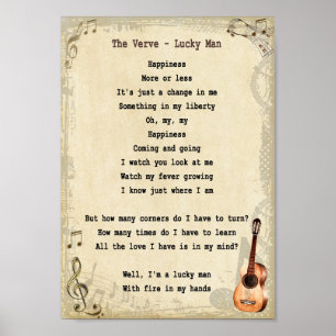 Poster Chanson de Lucky Man Lyric Wall Art Vintage Imprim