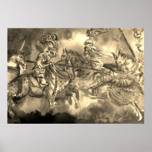 POSTER CHANSON DE ROLAND, CHEVALIERS MÉDIÉVAUX EN TOURNOI