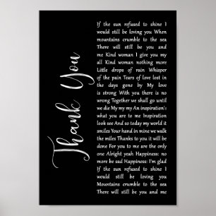 Poster Chanson de script noir Merci Lyric Mur Art Imprime