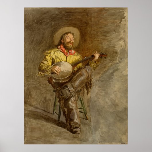 Poster Chantant Cowboy Espagnol avec Banjo jouant une cha (Devant)