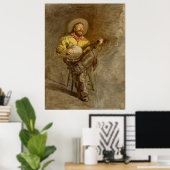 Poster Chantant Cowboy Espagnol avec Banjo jouant une cha (Bureau à domicile)
