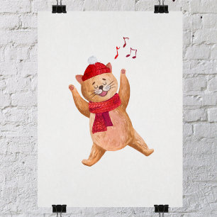 Poster Chanteur Chat Caroller Noël Hiver Nursery