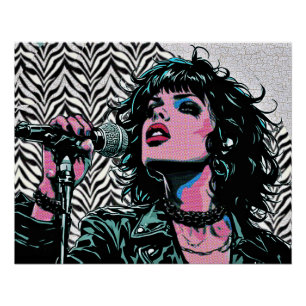Poster Chanteur Pop Art Rose Clair Rockeuse Punk Amateurs
