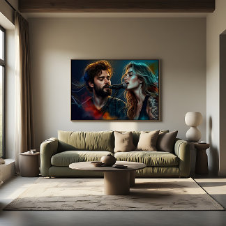 Poster Chanteurs de duo romantique éclairage coloré