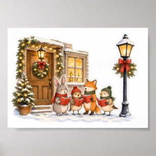 Poster Chanteurs de Noël d'animaux des bois pour les Fête