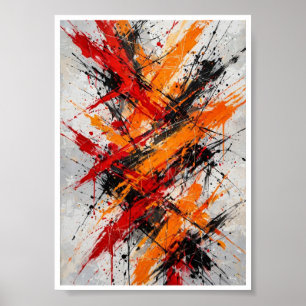 Poster Chaos Ardente - Abstraction Rouge Orange Noir Écla