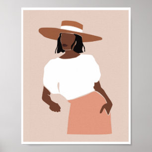 Poster Chapeau à large bord femme noire Boho mode artisti
